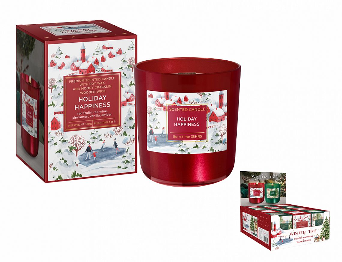 Svíčka ve skle Winter Time Holiday Happiness 150g