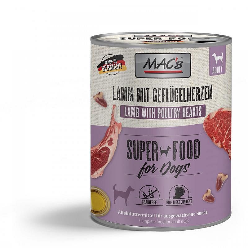 Konzerva MAC´s Dog Lamm & Geflugelherzen mit Reis 800g jehně, drůbeží srdíčka a rýže