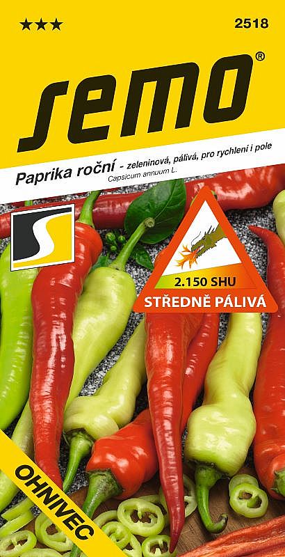 Paprika zeleninová OHNIVEC středně pálivá,SHU 2150, pro rychlení i pole rovný beraní roh