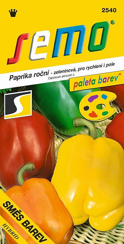 Paprika zeleninová F1 SMĚS BAREV pro rychlení i pole, červený, žlutý, oranžový kvádr