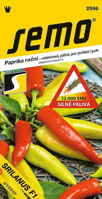 Paprika zel. SRILANUS F1 silně pálivá, SHU 12 000, pro rychlení i pole, ze světle zelené do červené