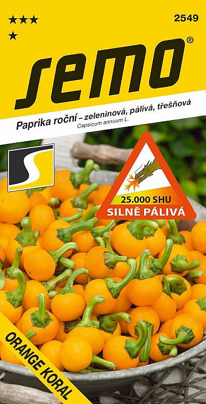 Paprika zel. ORANGE KORAL silně pálivá, SHU 25 000, pro pole, oranžová třešňová