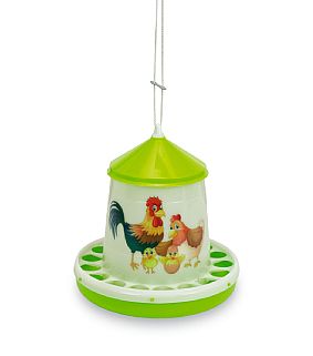 Gaun Krmítko pro drůbež 4 kg 300x305mm plastové citronově zelené se závěsem s motivem slepiček / PLASTIC POULTRY FEEDER GREEN LEMON 4 KG 11366