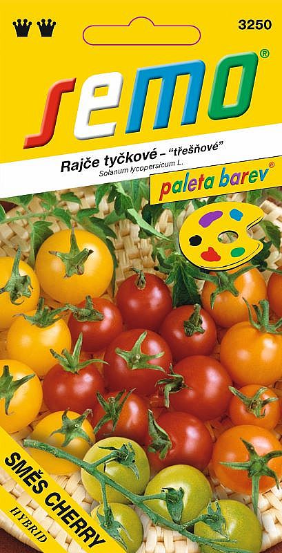 Rajče tyč. SMĚS BAREV CHERRY třešňové  žluté, zelené, oranžové, červené plody