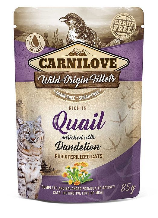 Kapsa Carnilove Cat Sterilized 85g rich in Quail enriched With Dandelion (GB,DE,SV,FI,DK,FR,NL)