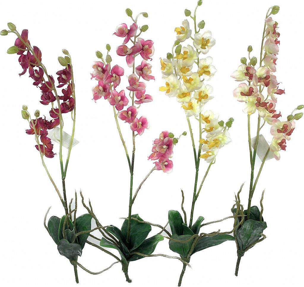 Orchidej x3 58cm žlutá s listy FL12-0409-25