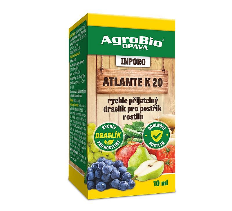 Agrobio Inporo Atlante K20 10ml přípravek s rychle přijatelným draslíkem na postřik proti plísním a padlí, rzi a strupovitosti a hnilobě kořenů jahodníků