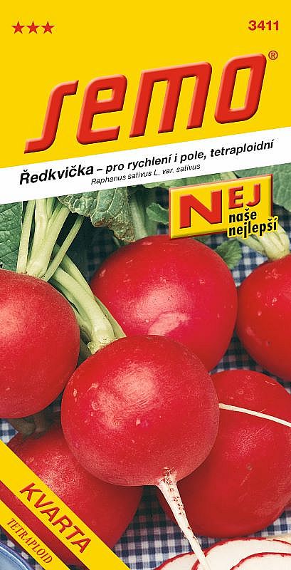 Ředkvička KVARTA typ máslová obří, červená, kulatá, rychlení i pole, tetraploidní