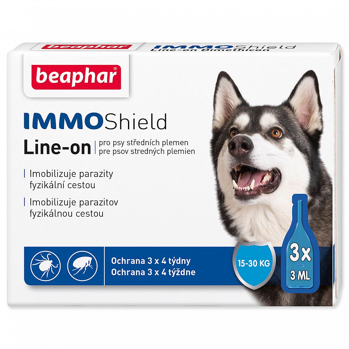 Kapky Beaphar line-on Immo Shield pro psy M 3x 3ml pipeta silikonového oleje