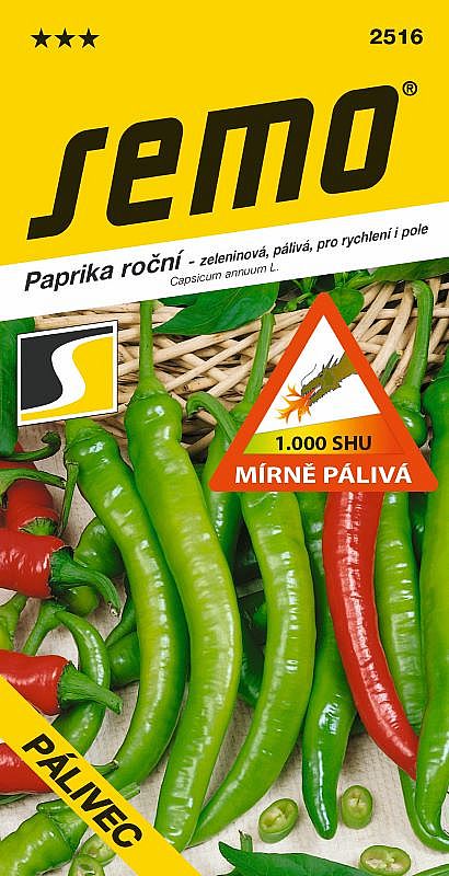 Paprika zeleninová PÁLIVEC /BARKOL/ mírně pálivá, SHU 1000, pro rychlení i pole, zelený i červený beraní roh