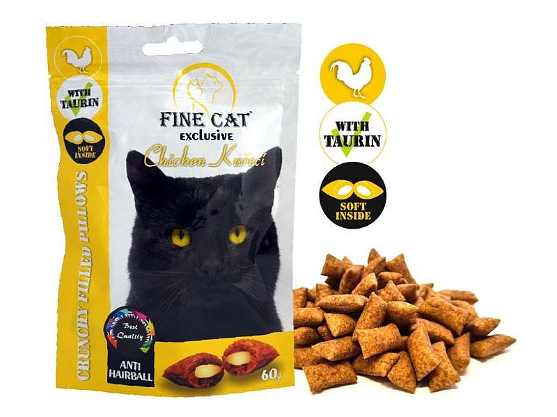 Fine Cat Exclusive plněné polštářky pro kočky anti-hairball kuřecí 60g 16.151