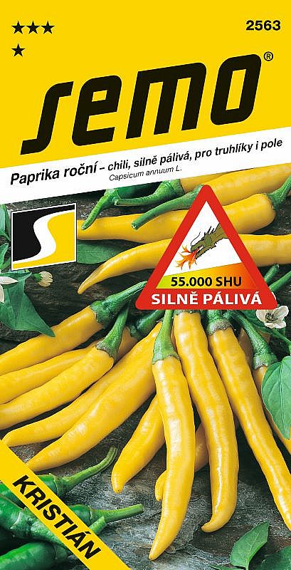 Paprika chili KRISTIÁN silně pálivá SHU 55000, chilli, pro rychlení i pole,žlutá