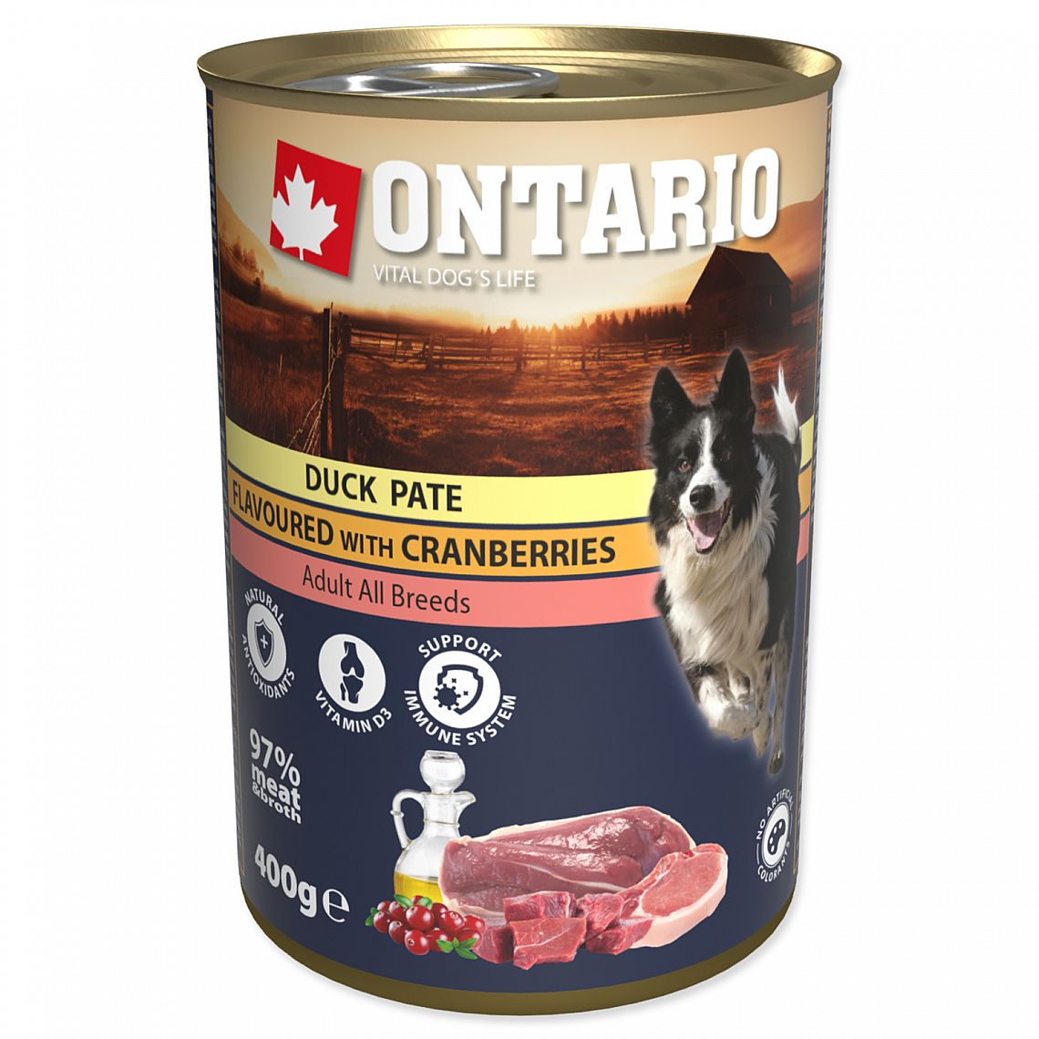 Konzerva Ontario Dog 400g kachní kousky a chrupavky