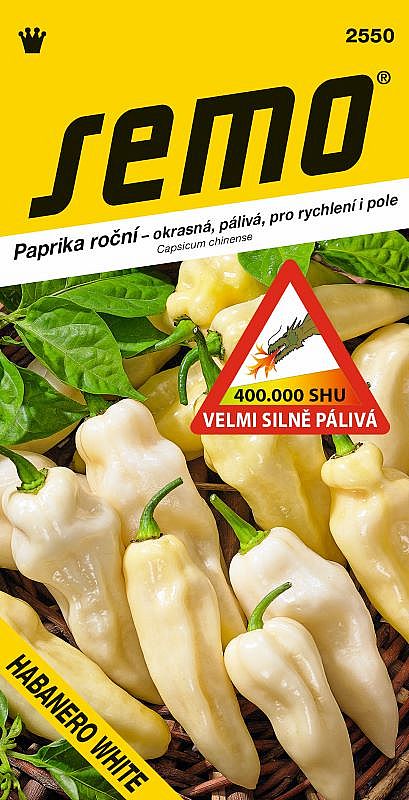 Paprika zeleninová HABANERO WHITE velmi silně pálivá SHU 400 000 smetanově bílá