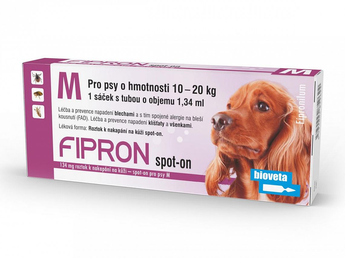 VVLP Kapky spot-on Fipron Dog 1,34ml 134mg pro psy o hmotnosti 10-20kg antiparazitární přípravek pro psy proti blechám, klíšťatům a všenkám