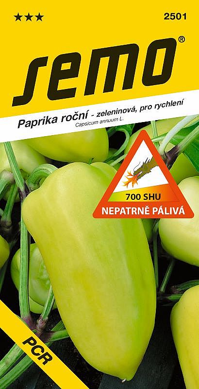 Paprika zeleninová PCR nepatrně pálivá, SHU 700, pro rychlení, světle zelený jehlanec