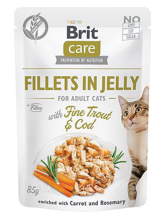 Kapsa Brit Care Cat Fillets in Jelly 85g with Fine Trout & Cod (DE,EL,ES,FR,IT,HE,HR,LT,SR)