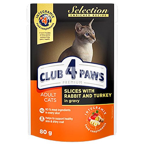 Kapsa Club4Paws CAT Selection 80g králík a krůta