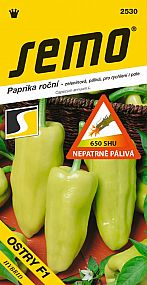 Paprika zel. OSTRY F1 nepatrně pálivá, SHU 650, pro rychlení i pole, světle zelený dlouhý jehlanec