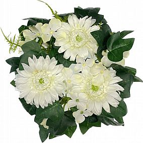 Věneček gerbera 22cm krémový+břečťan FL15-5674-15