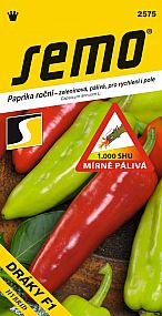 Paprika zeleninová DRÁKY F1 mírně pálivá, SHU 1000, pro rychlení i pole, červený dlouhý jehlanec