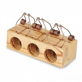 Gaun Past na myši dřevěná na 3 otvory 12,5x6x4cm / WOODEN MOUSE TRAP 3 HOLES 32670