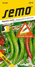 Paprika zel. PÁLIVEC /BARKOL/ mírně pálivá, SHU 1000, pro rychlení i pole, zelený i červený beraní roh