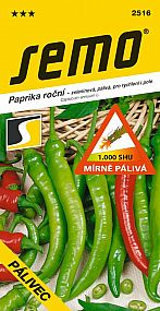 Paprika zeleninová PÁLIVEC /BARKOL/ mírně pálivá, SHU 1000, pro rychlení i pole, zelený i červený beraní roh