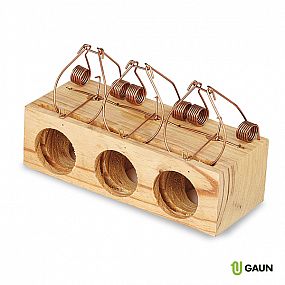 Gaun Past na myši dřevěná na 3 otvory 12,5x6x4cm / WOODEN MOUSE TRAP 3 HOLES 32670