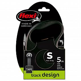 Vodítko Flexi Black Design S páska o délce 5m pro psa o hmotnosti do 15kg černé