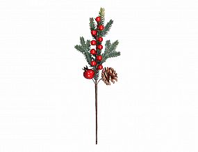 Větvička Vánoce šiška, bobule, šípek 34cm